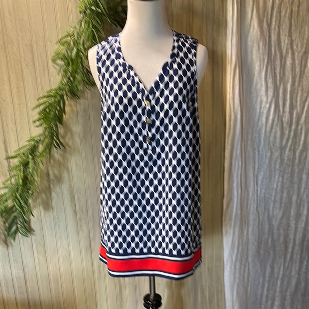 Mud Pie Sleeveless Lizzie Tunic Top NWT, Small, Lightweight Poly, Red Navy White